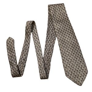 𝅺christian Dior Monsieur Silk Brown/Beige/Grey Patterned Tie Made in Canada